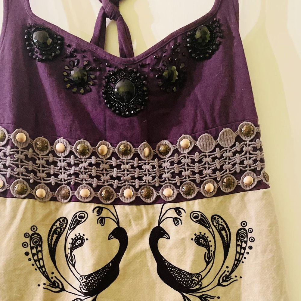 FREE PEOPLE embellished peacock party dress